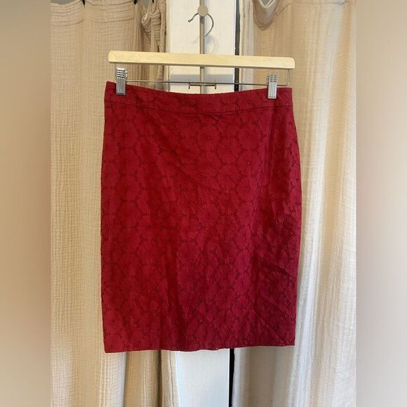 J. Crew Factory Perfect Pencil Skirt Women’s 2 Red Lace Lined Career - Picture 2 of 10